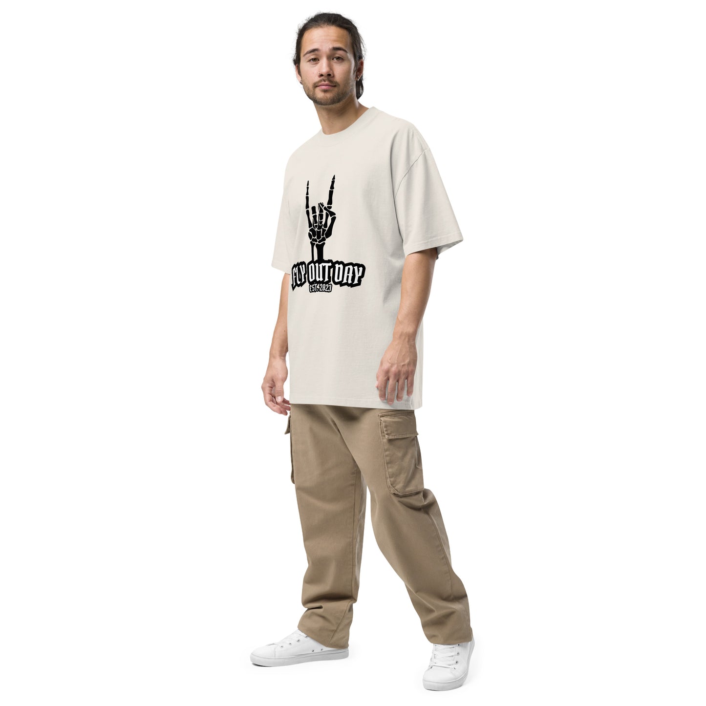 Fly Out Day - Horns Oversized T-Shirt Faded Bone