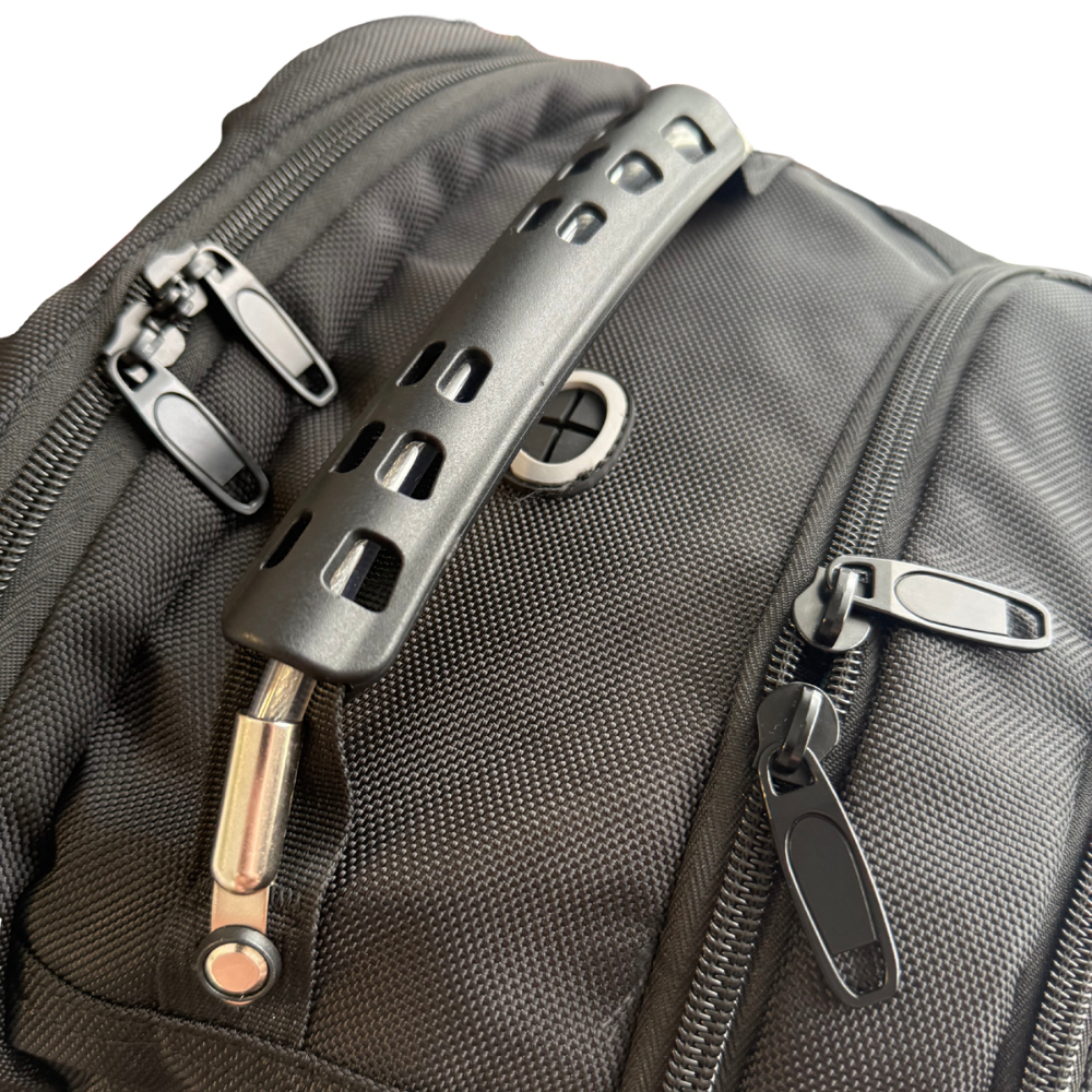 Durable reinforced handle and smooth zippers on Fly Out Day backpack