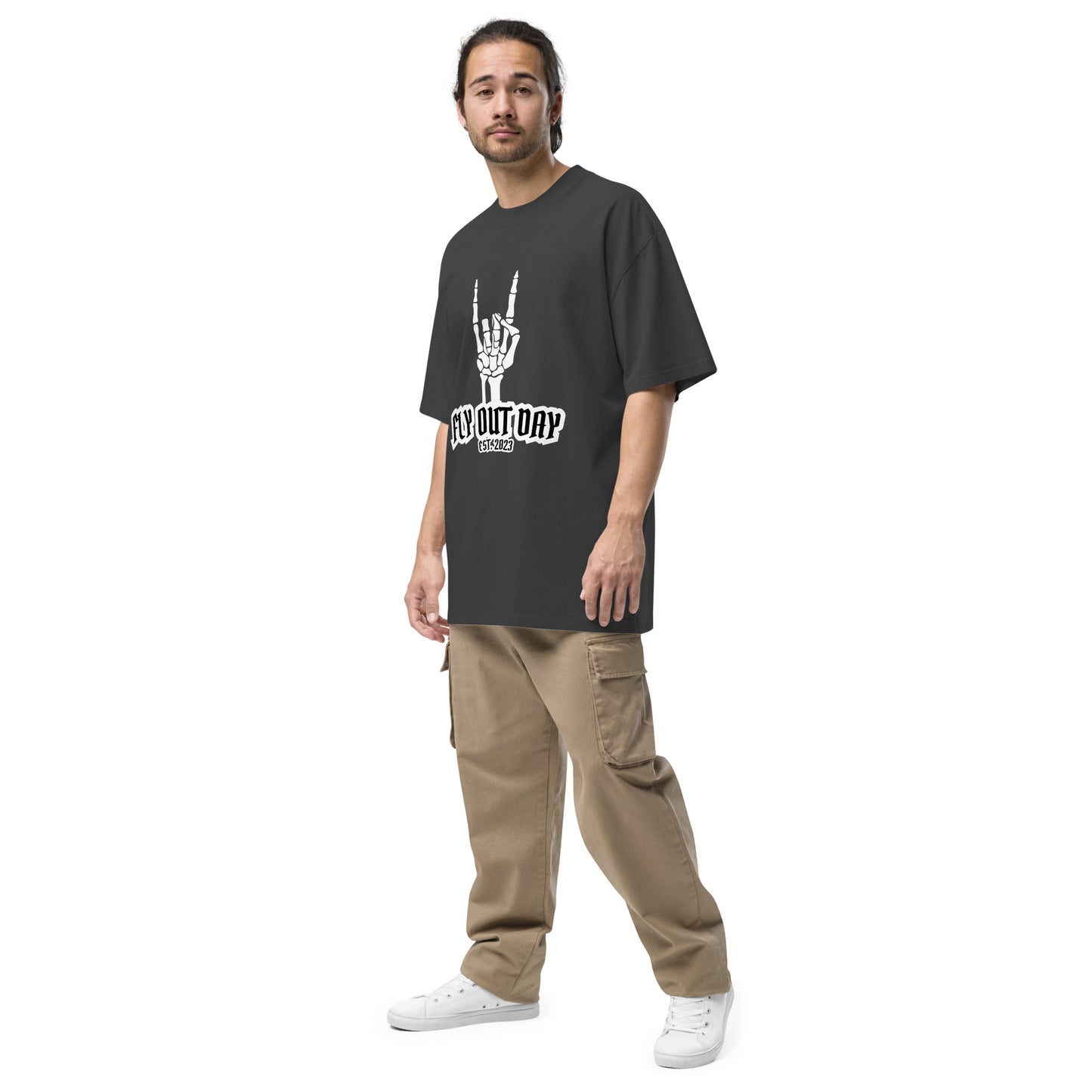 Fly Out Day - Horns Oversized T-Shirt Faded Black