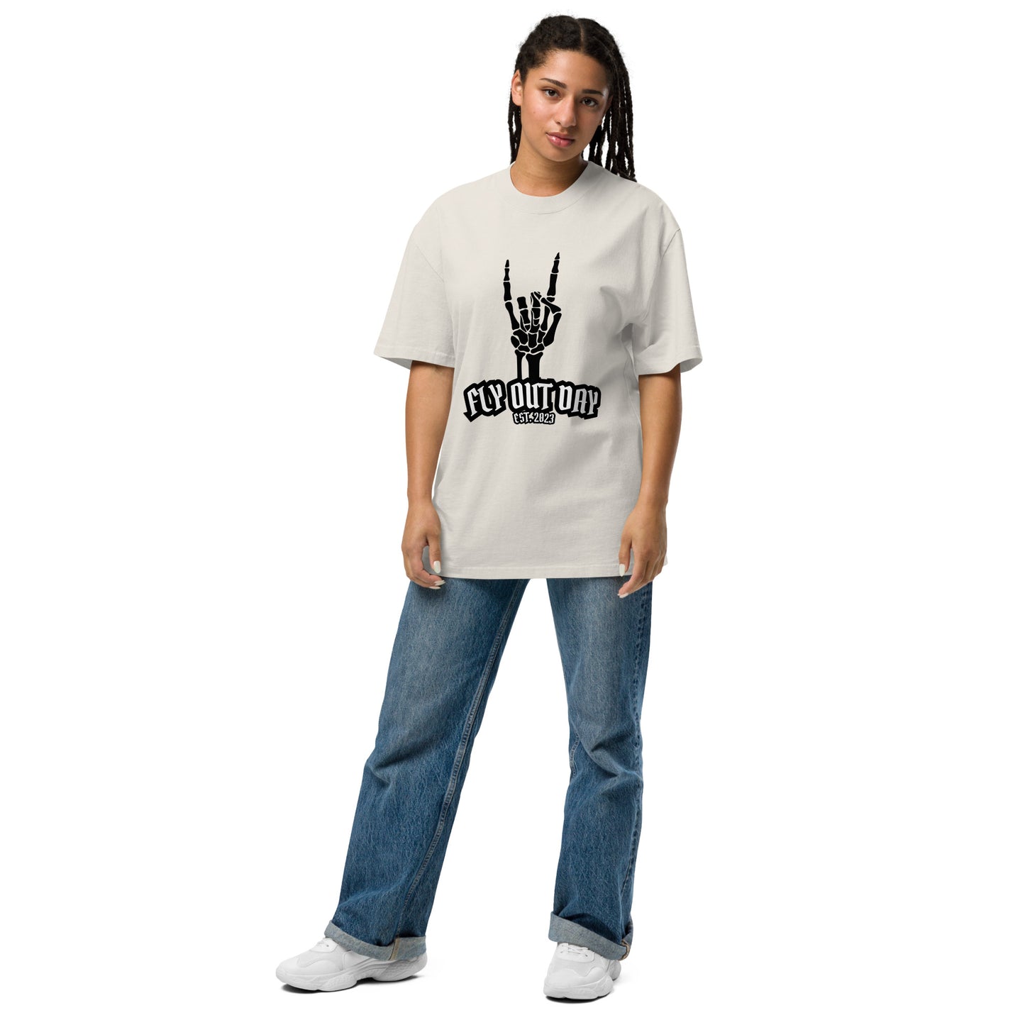 Fly Out Day - Horns Oversized T-Shirt Faded Bone