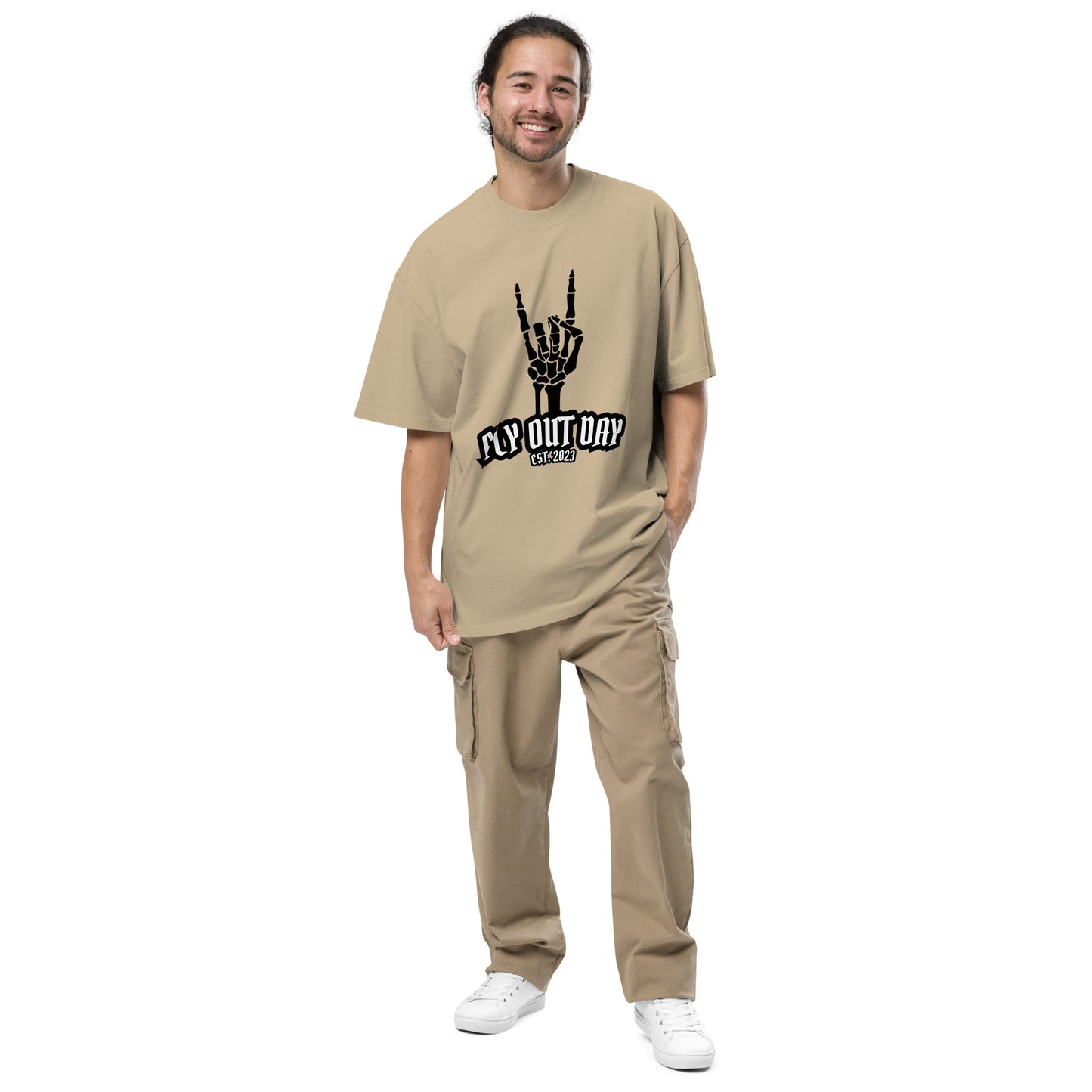 Fly Out Day - Horns Oversized T-Shirt Faded Khaki